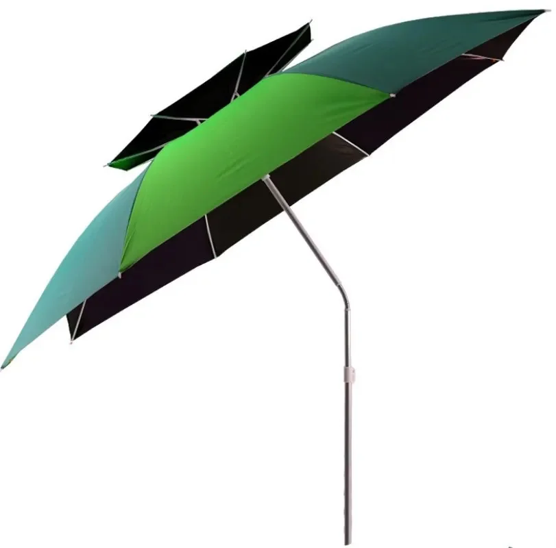 Foldable Double Layer Fishing Umbrella Outdoor Rain-proof Beach Tent Rest Angling Anti-UV Sunshade Awning Large Size 2.0m-2.4m