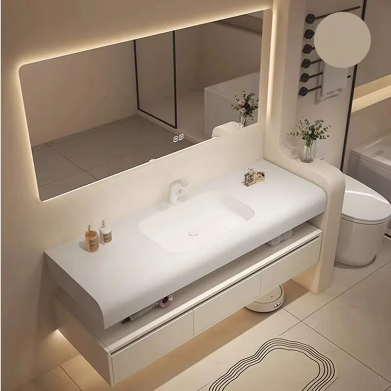 High-quality 60 Inch Plywood Bathroom Cabinet With Led Mirror Wall Hung Vanity Restroom Sink Cabinet