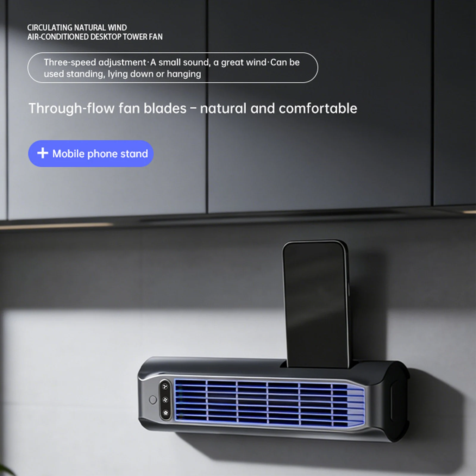 Tower Fan USB Rechargeable Wall Mounted Fans with 3 Adjustable Speeds Multi-Use Adjustable Speed Fan for Bedroom Office & Home