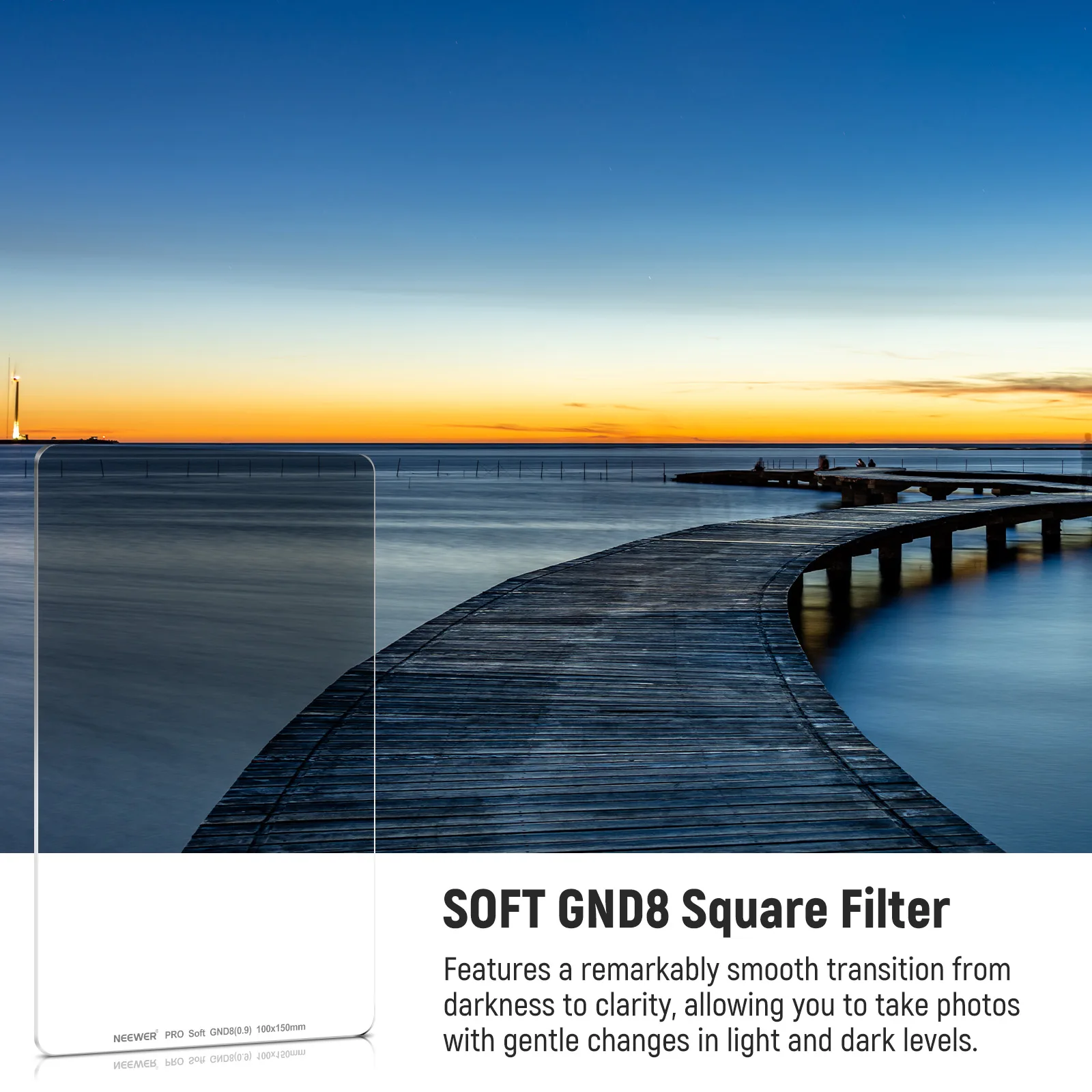 NEEWER Soft Square Graduated ND Filter 100X150mm Gradient ND8 Slim with HD Optical Glass for Landscape/Long Exposure Shot