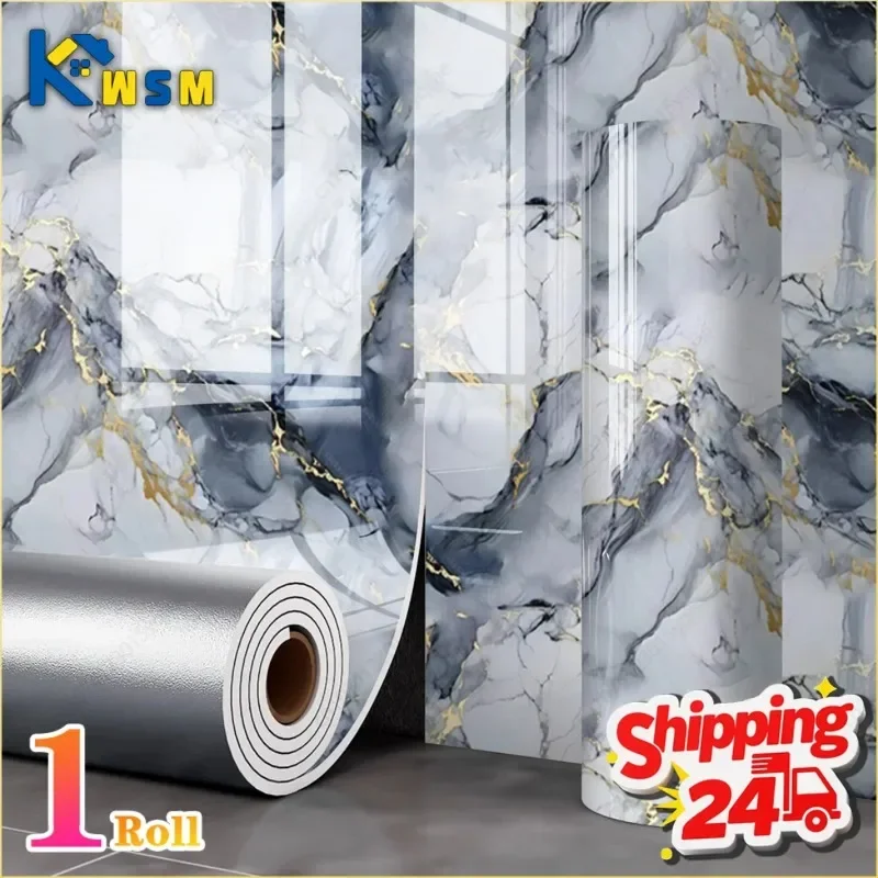 

1 рулон, имитация мрамора, самоклеящаяся наклейка на стену, толстые позолоченные роскошные обои для ТВ-фона, водостойкие маслостойкие домашний декор