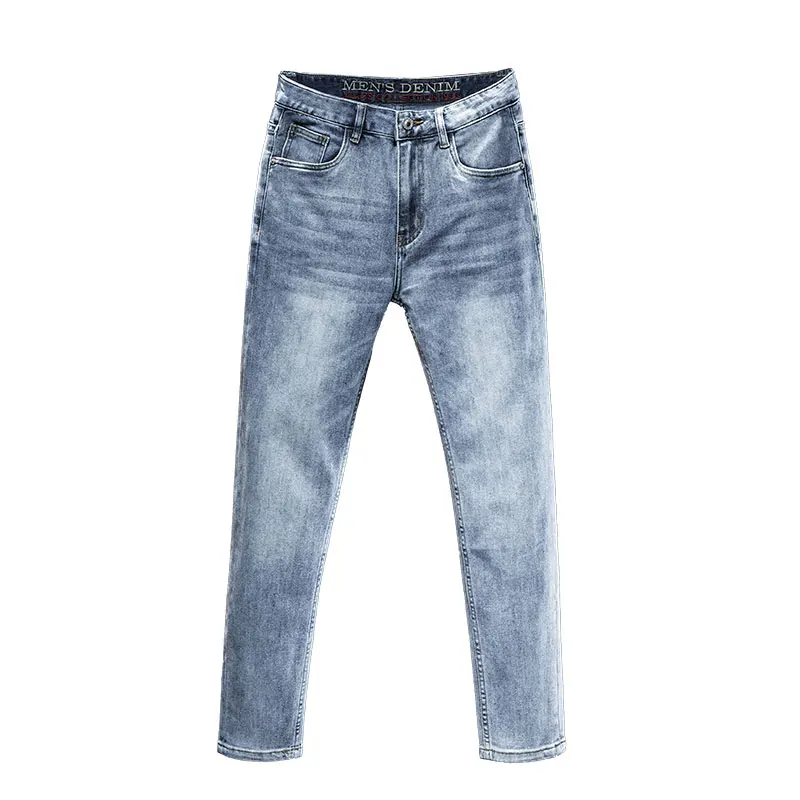 Simple All-Match Fashion Trendy Casual Trousers 2024 Light Blue Jeans Men's Versatile Slim Fit Skinny Pants