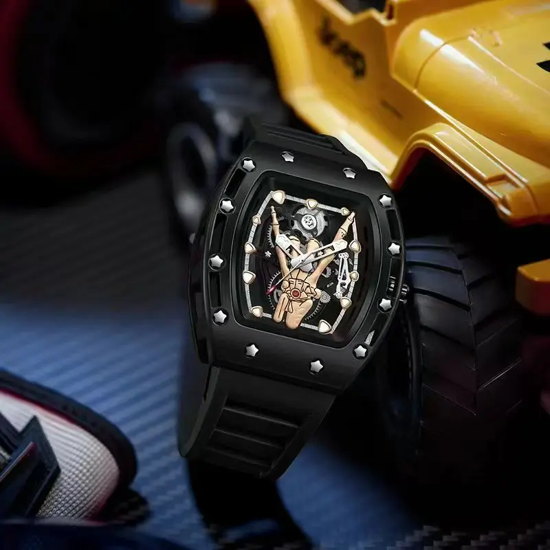 New Men's Sports Fashion Quartz Watch, Exquisite Design, Trendy and Fashionable, Luminous Display, Barrel-Shaped Silicone Men's Watch, Electronic Quartz Movement, Suitable for Men, Ideal Gift for Valentine's Day, Easter, Halloween, Ramadan, Birthdays, Christmas, and for Friends - Suitable for Business or Casual Occasions