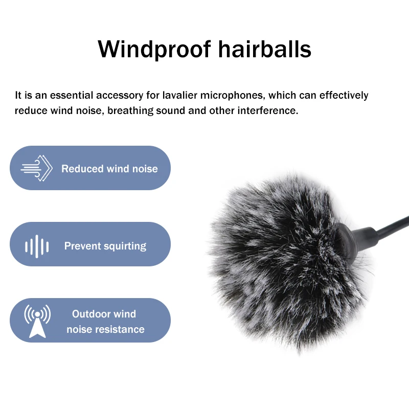 Lavalier microphone windscreen and fur cover for live streaming, suitable for most lavalier microphones, reduces wind noise, pod