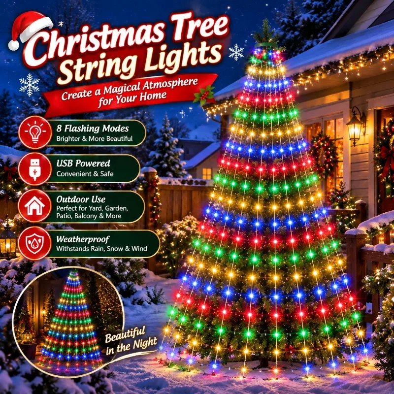 200/280/400LEDs LED Christmas Tree String Lights Indoor Warm White Hanging Lamp Party Festival Living Room Bedroom Xmas Decor