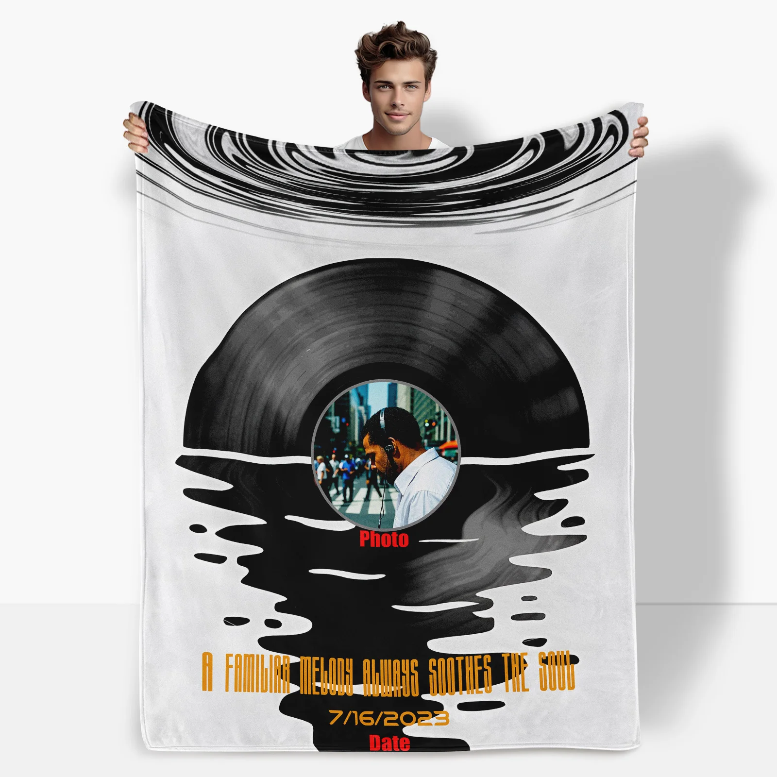 Custom Black Vinyl Record Blanket With Water Ripple And Ink Wash Design For Music Lovers Home Decor Inspired By Melodic Waves