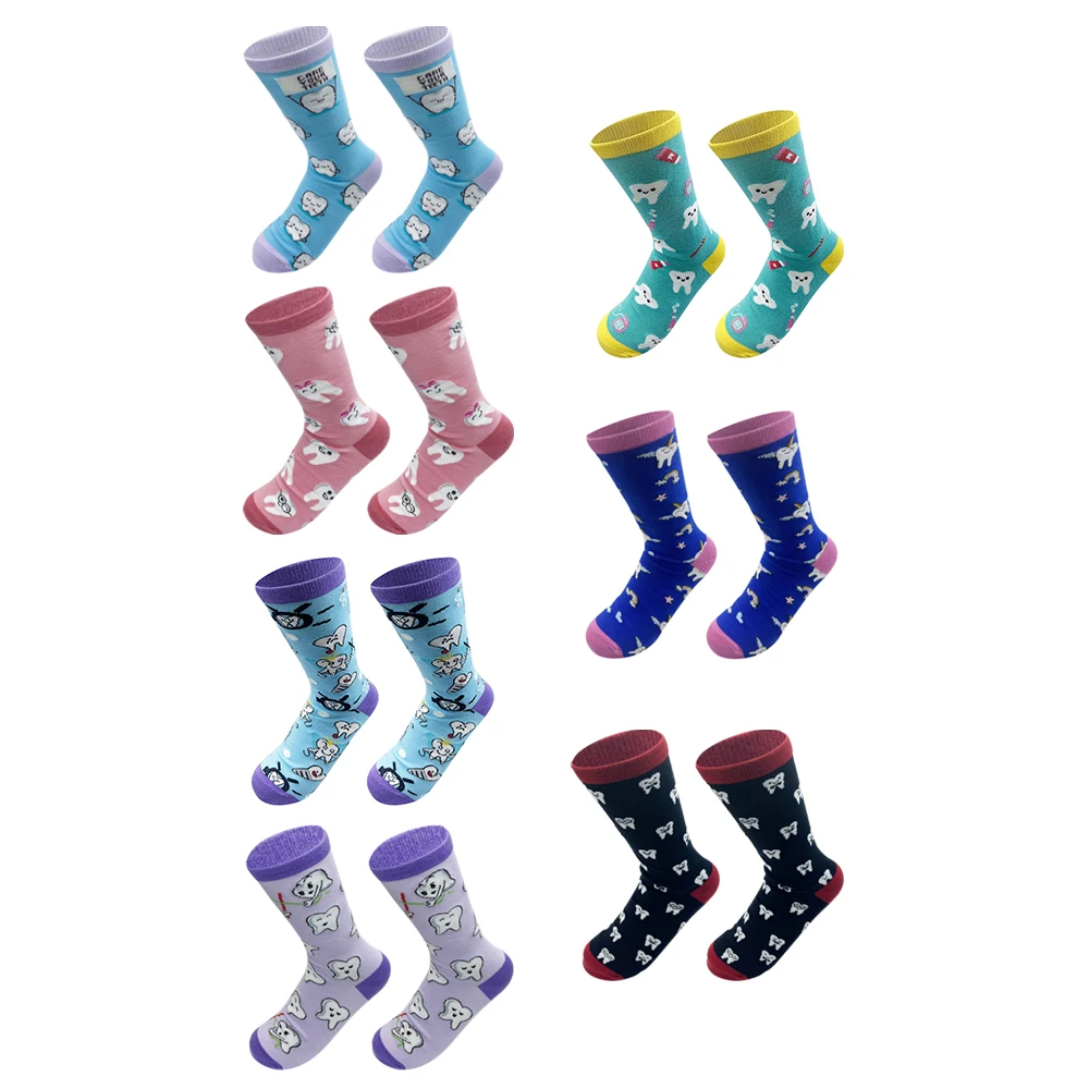 1Pair Dental Teeth shape Sock Fashion Cotton Socks Spring Summer Breathable Stockings Crew Cute Socks for Doctor Nurse Gifts