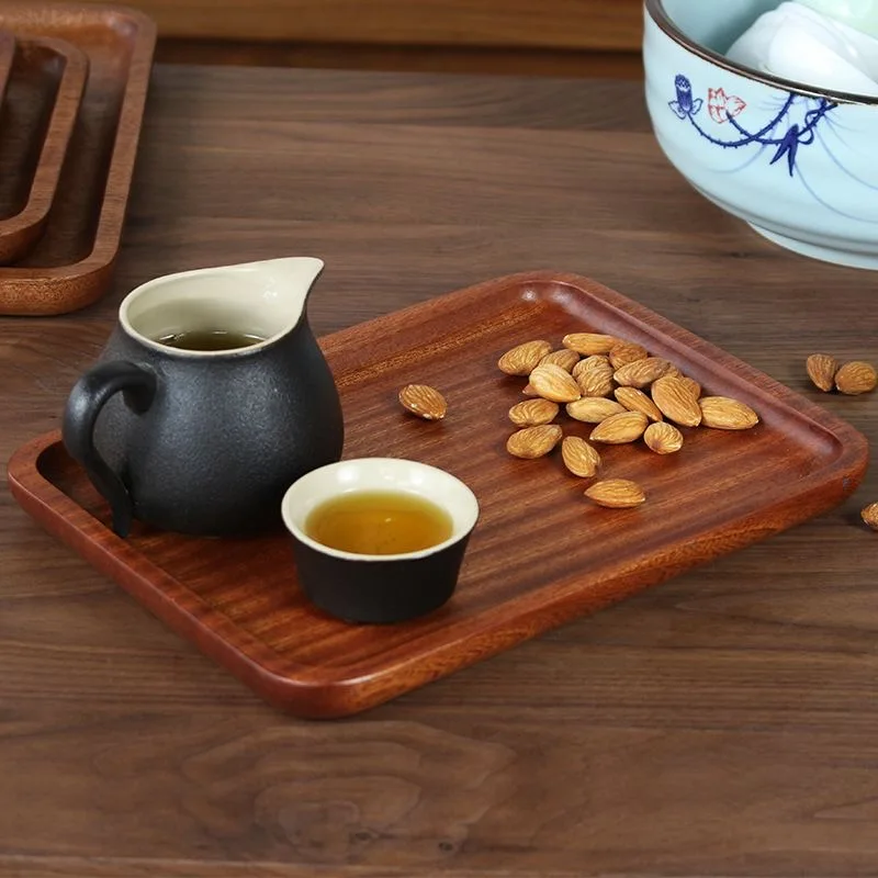 Simple Wooden Tray Ebony Solid Wood Tableware Tea Tray Household Hotel Wooden L Snacks Bread Plate Meal