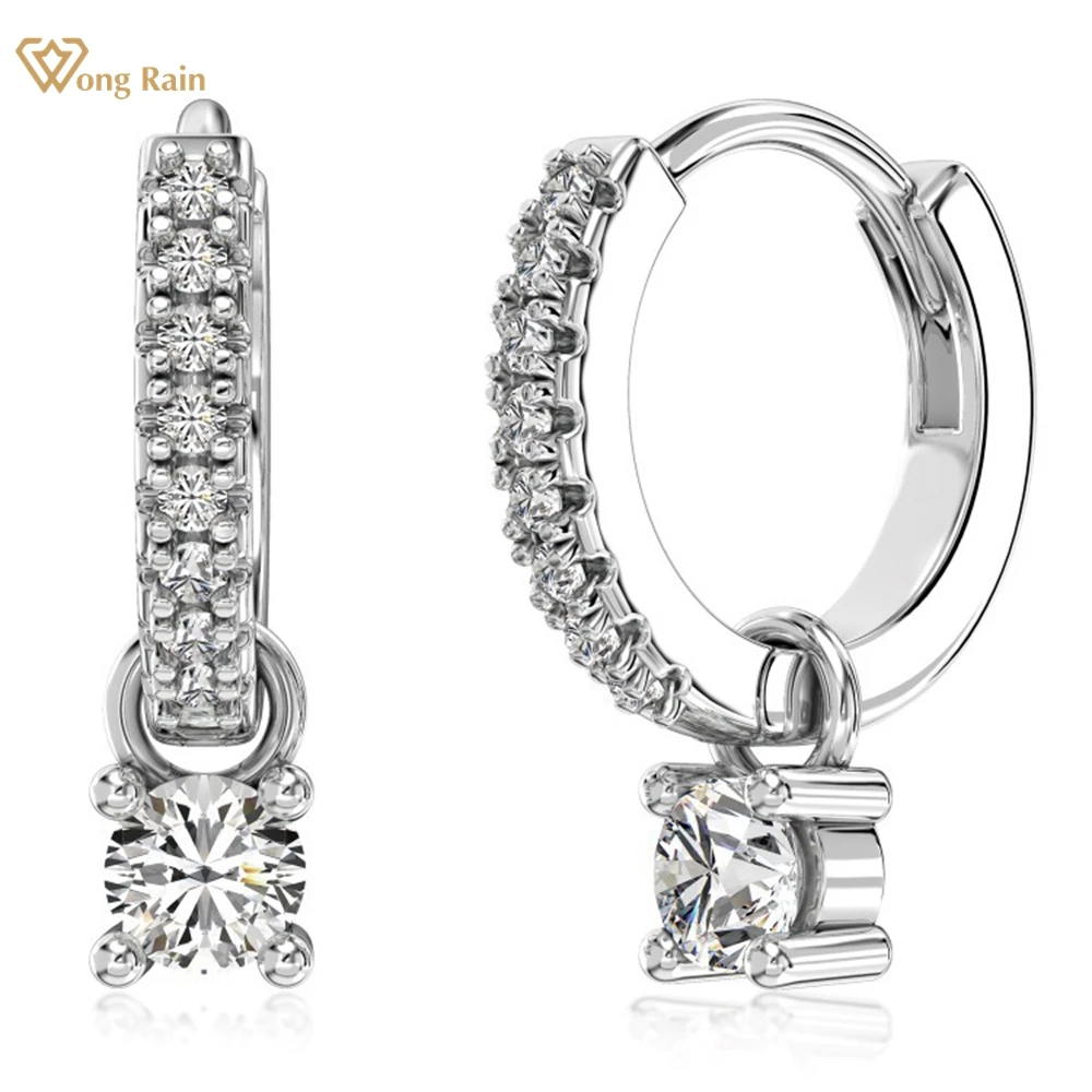 Wong Rain 18K Gold Plated 925 Sterling Silver 3.5 MM Round Cut High Carbon Diamond Gemstone Drop Earrings Fine Jewelry Wholesale