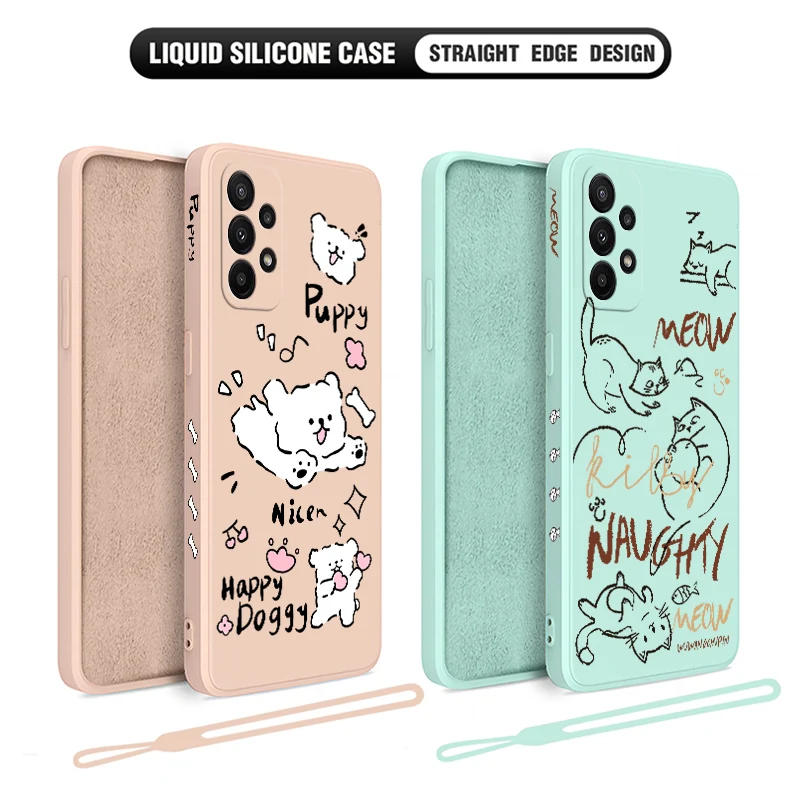 

Cute kitten and Puppy Phone Case For Xiaomi Poco M5 X5 F5 F4 X4 M4 F3 X3 M3 F2 X2 GT Pro C40 C31 4G 5G Cover With Hand Strap