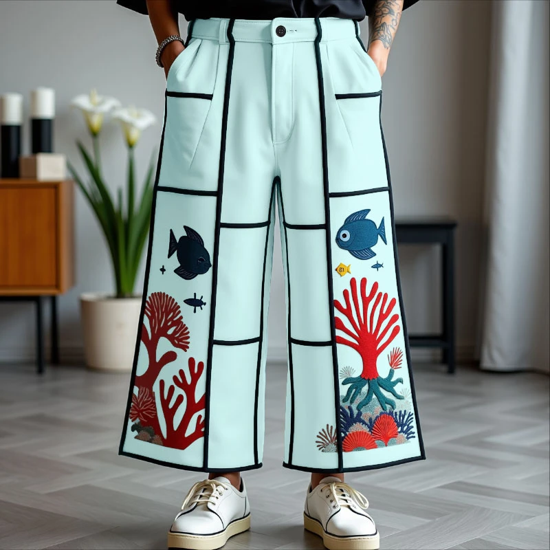 INCERUN Men Wide Leg Pants Printing Button Joggers Loose Casual Trousers Men Streetwear 2025 Fashion Oversize Leisure Male Pants
