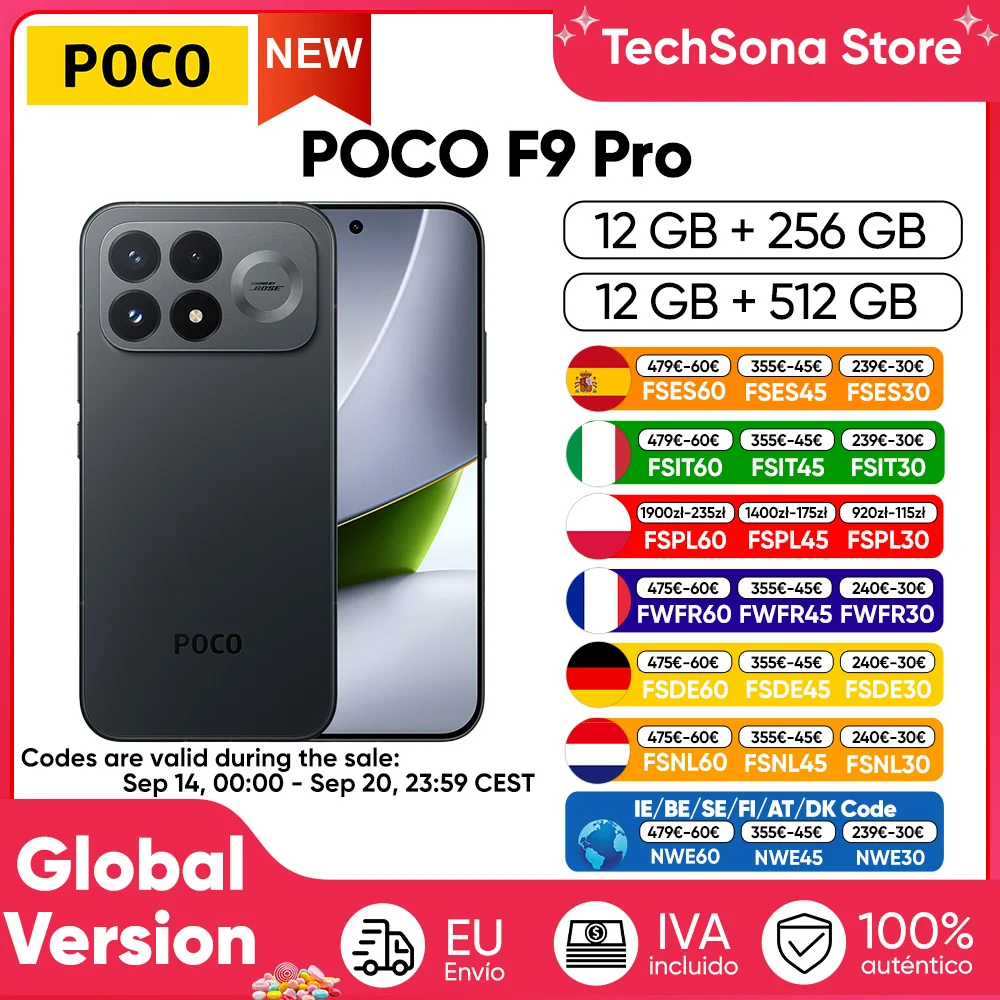 POCO F9 Pro 5G, versión global, teléfono inteligente con procesador Snapdragon. ® 8 Elite Gen 5 Serie V Pantalla AMOLED ultrabrillante de 6.59" y 185Hz Batería de 6330mAh (típ.) Carga HyperCharge de 100W NFC IP68