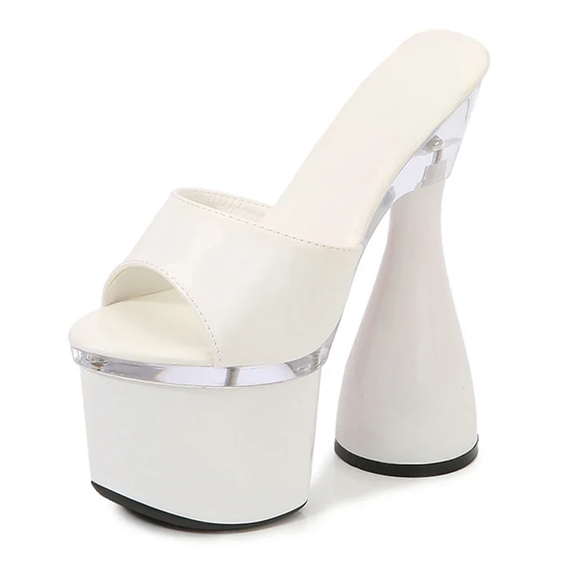 Summer Women Furry Slippers Peep Toe Sandals Platform Party Shoes 18CM High Heel Steel Pipe Dance Pumps Drop Shipping