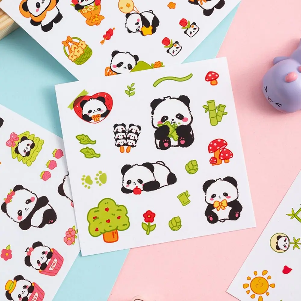 10Pcs Cartoon Panda Patterns PVC Stickers Scrapbook Decor Waterproof Water Cup Stickers DIY Notebook Decoration