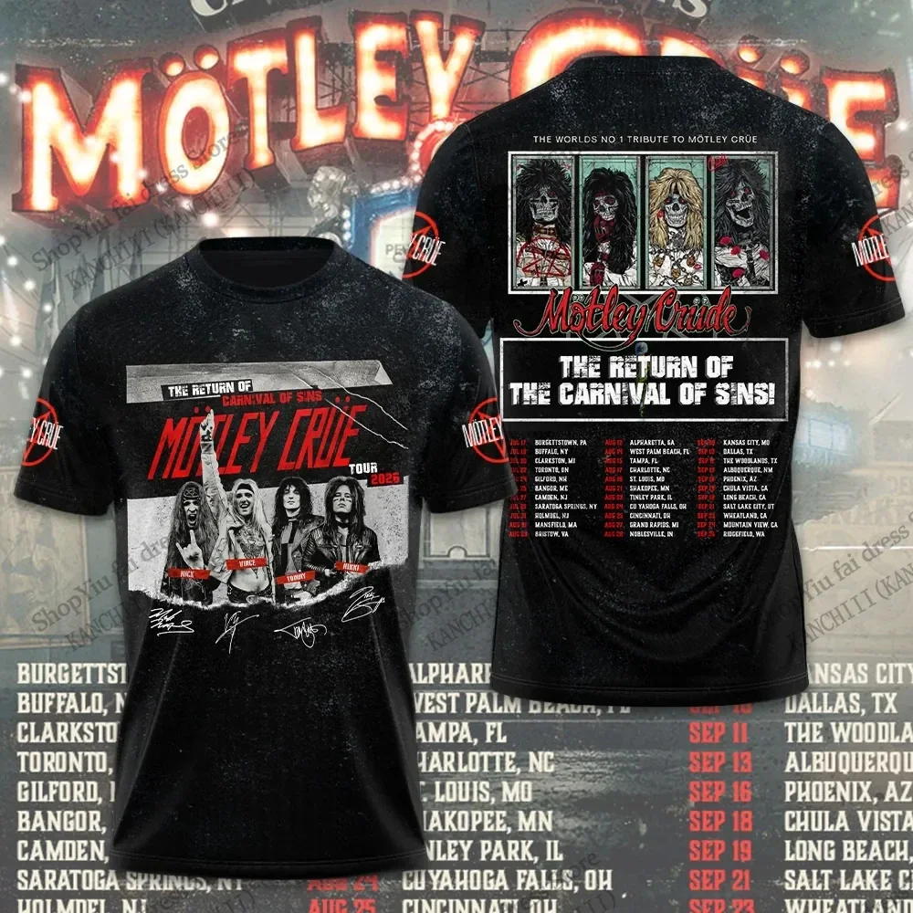 Camiseta de Moda Verano 2026 con Estampado 3D de la Banda de Heavy Metal, Hip-Hop y Rock Motley Crue, Top Moderno de Manga Corta para Hombre y Mujer