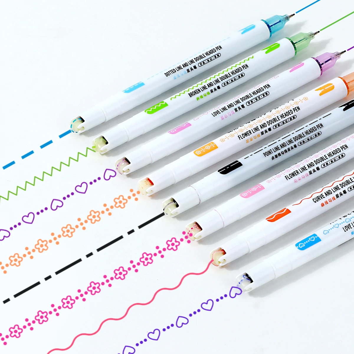 Bolígrafo de tinta de Gel curvo de 8 Uds., bolígrafo de contorno colorido de secado rápido de doble cabezal, marcadores creativos, papelería, suministros escolares