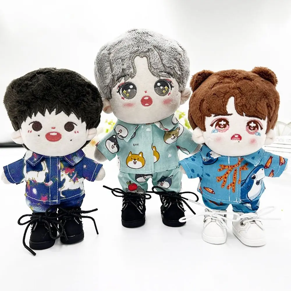 Cartoon Shirt +Pants Suit Undercoat for 20cm Doll Fashion Doll Mini Sleepwear Overall Clothes For Stuffed Cotton Dolls Accessory