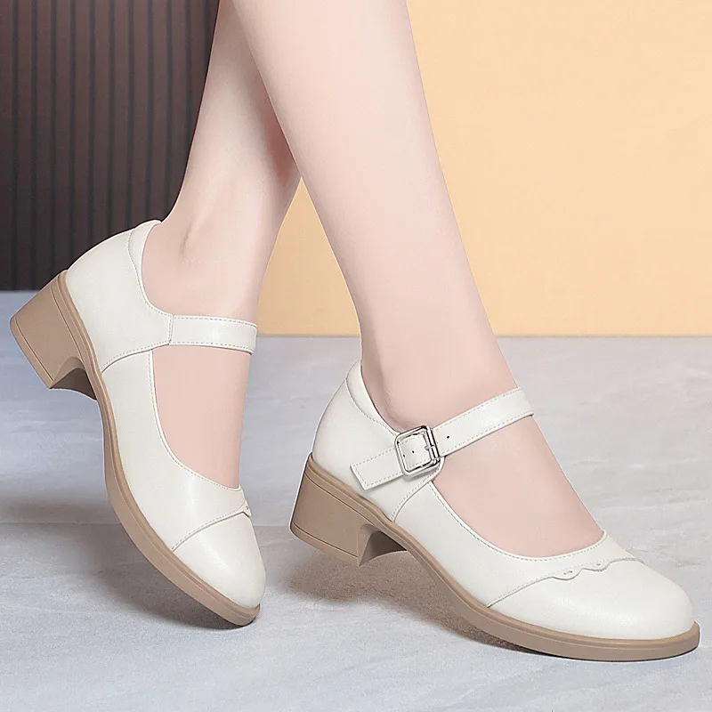 

Женские туфли Мэри Джейн в британском ретро-стиле, 4 см, из натуральной кожи, на блочном каблуке, черные, для офиса, весна 2026