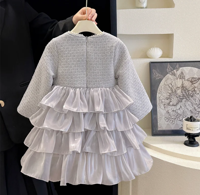 Retail New Baby Girls Winter Boutique Fleece Formal Lady Cake Dress, Princess Kids Elegant Party Birthday Dress 2-7T