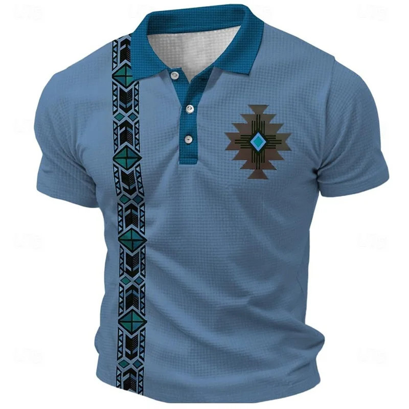 New Men's Polo Shirt with Ethnic Style 3D Printing, High-Quality Men's Clothing, Summer Casual Short-Sleeved Shirt Top