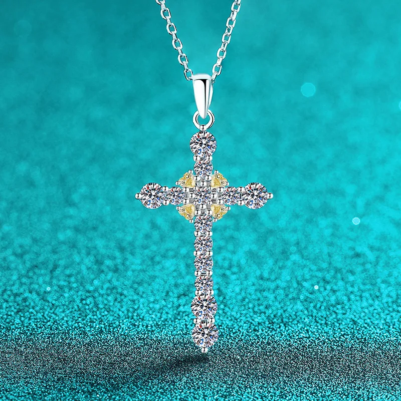 Cross Color Block Pendant Women's 1.22CT Moissanite PT950 Platinum - Hand-finished, neck-fitting, comfortable wear style