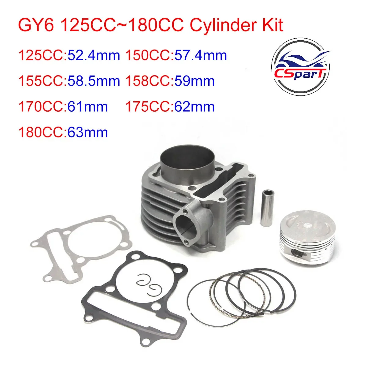 GY6 125CC 150CC 155CC 158CC 170CC 175CC 180CC 52.4mm 57.4mm 58.5mm 59mm 61mm 62mm 63mm Cylinder kit Big Bore Scooter ATV Buggy