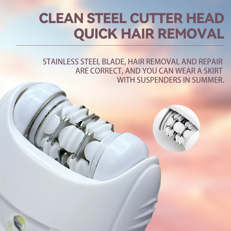 Kemei KM-290R آلة إزالة الشعر الكهربائية للنساء الإبط الساقين بيكيني المنطقة الحساسة مزيل الشعر الجسم الشعر المتقلب سيدة USB قابلة للشحن