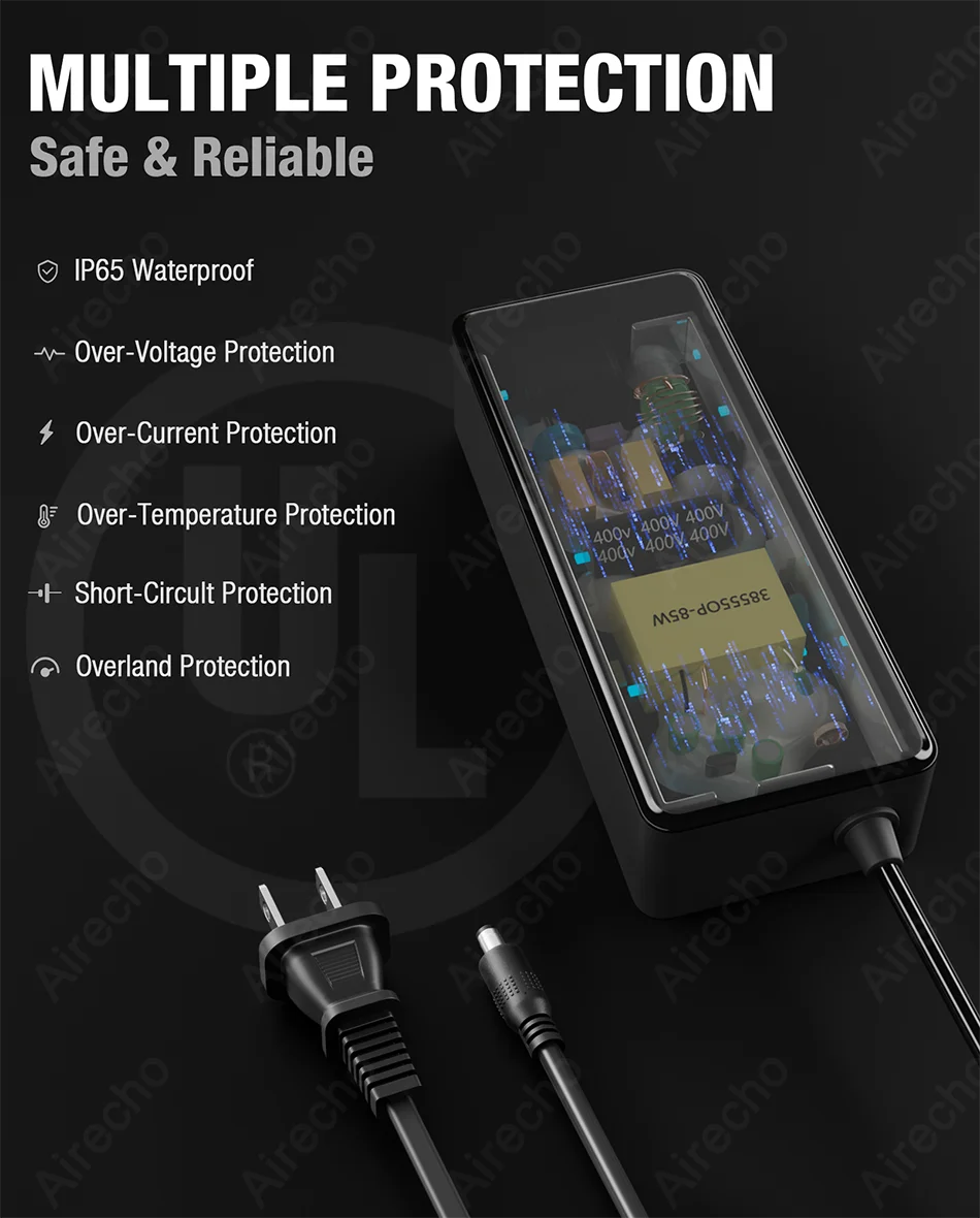 شاحن 54.6 فولت 2 أمبير لبطارية ليثيوم 48 فولت شاحن الدراجة الإلكترونية مع موصل تيار مستمر 5.5 × 2.1 ملم-محول طاقة لـ Lectric XP 1.0/2.0/3.0