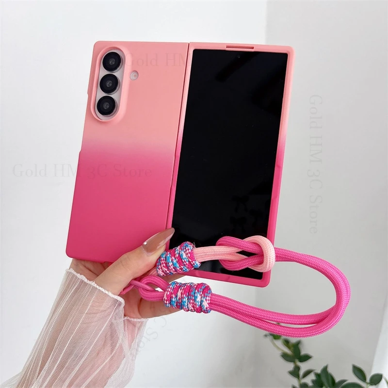 Gradient Hand Wrist Strap Phone Case For Samsung Z Fold8Ultra Shockproof Hard Cover For Galaxy Z Fold 8 7 6 5 with Band Lanyard