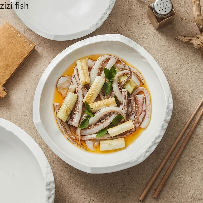 

Керамическая миска с каменным узором Салатница Толстая миска для супа Миски для макарон Необычные двухслойные миски Молекулярная кухня Посуда