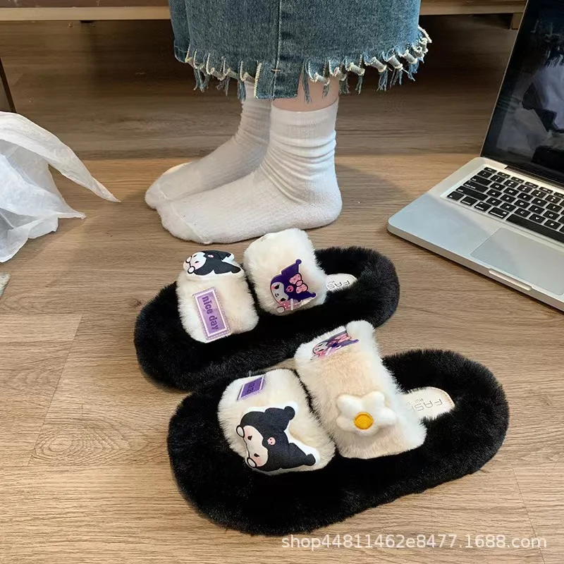 Sanrio Kuromi Cute peluche pantofole Cartoon Women autunno inverno Home pantofole Indoor Bedroom Fashion Casual Warm Furry Shoes