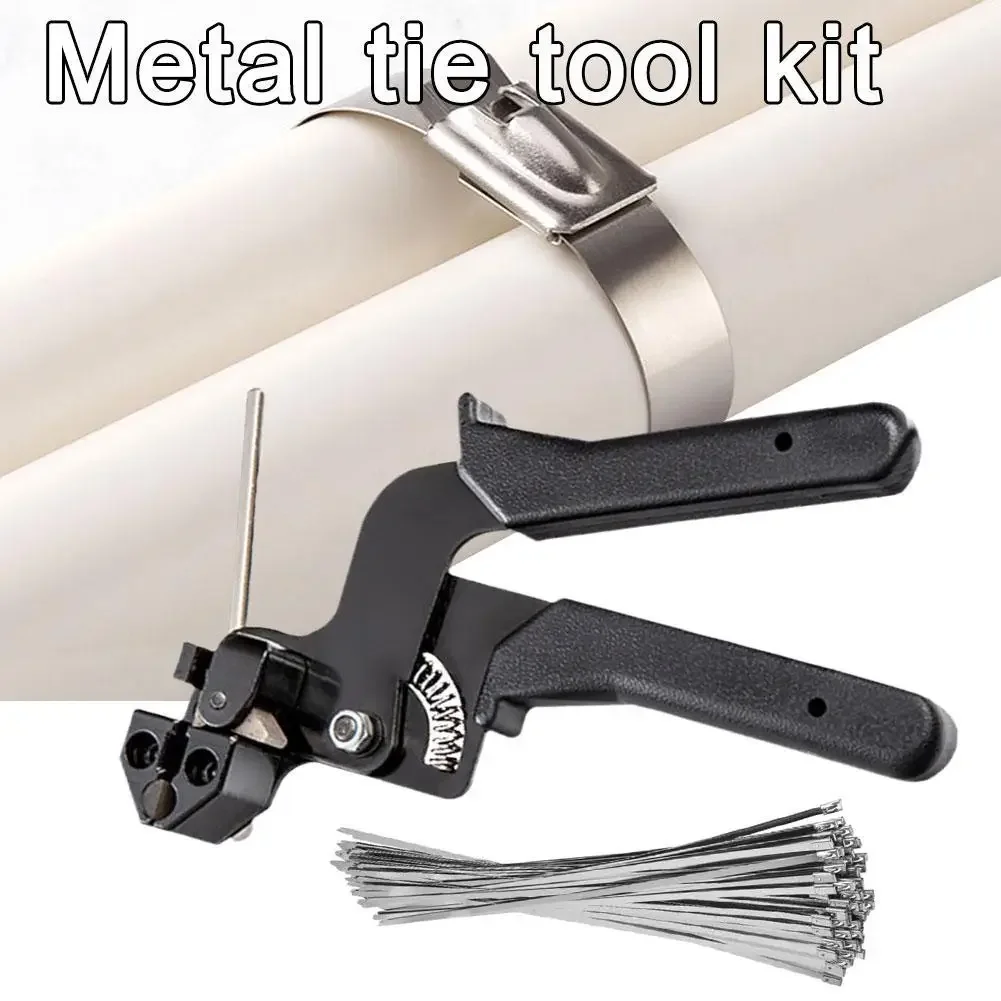 Metal Tie Wrap Gun Kit Cable Tie Plier Fastening Strap Cutter Adjustable Tension Zip Stainless Steel Self-Locking Hand Tools