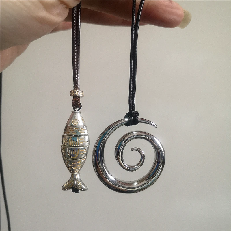 Vintage Fisch-Spiral-Vortex-Anhänger mit langem, verstellbarem Lederband – Halskette für Damen, Herren, Unisex – Boho-Charm – 2026 Neuer Trendschmuck