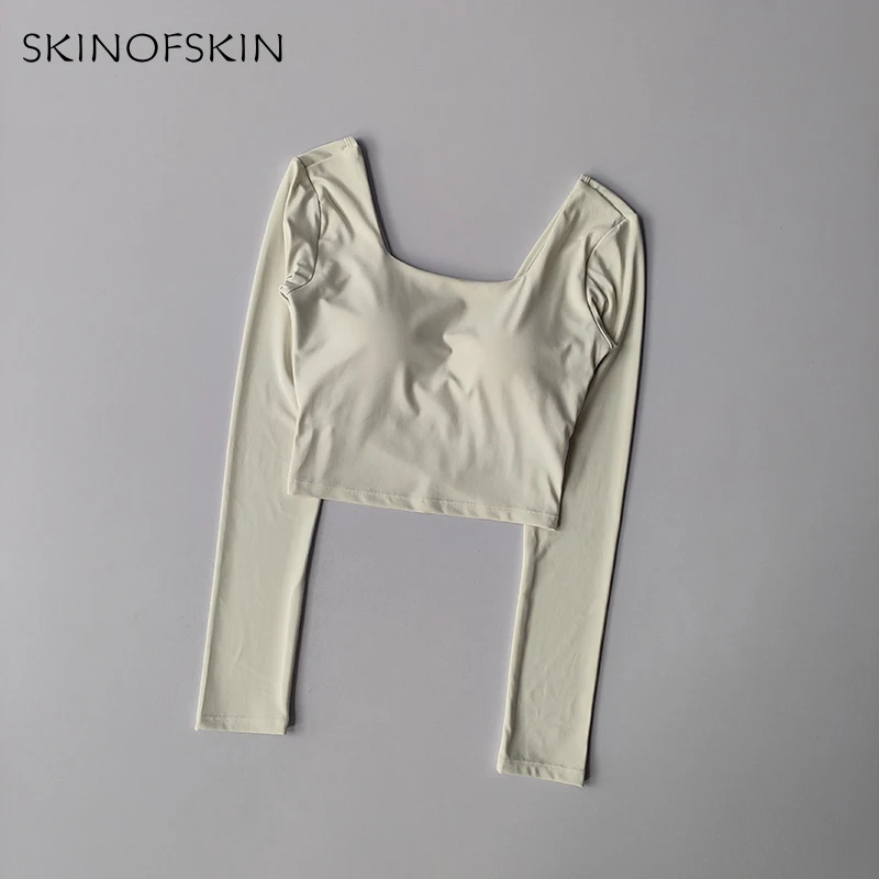 Feste Brustpolster, überkreuzter Rücken, Yoga-Kleidung, eng anliegend, schlankmachend, Sport-Langarm-Laufshirt, Fitness-Oberteil, Shirts – Detail 15