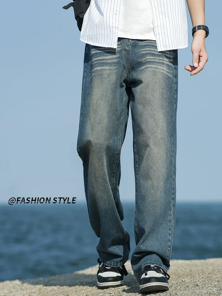 

American High Street Loose Straight Leg Men's Jeans Spring Autumn Style Youthful Casual Long Trousers Wear Resistant