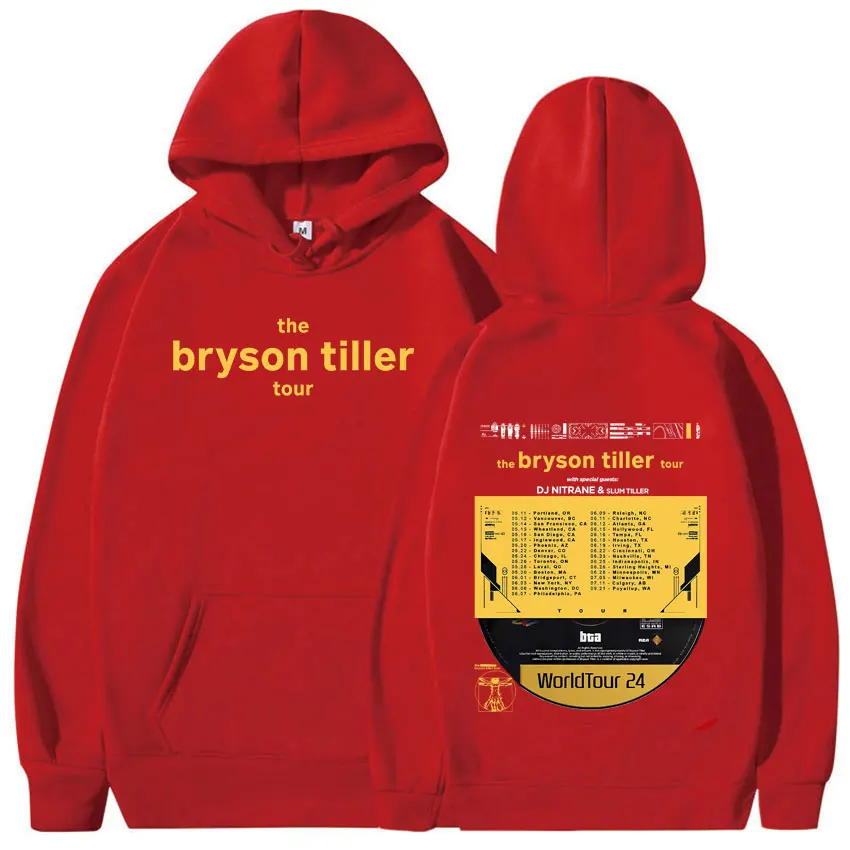 2024 Rapper The Bryson Tiller World Tour Hoodie pria wanita Hip Hop Pullover ukuran besar pakaian jalanan