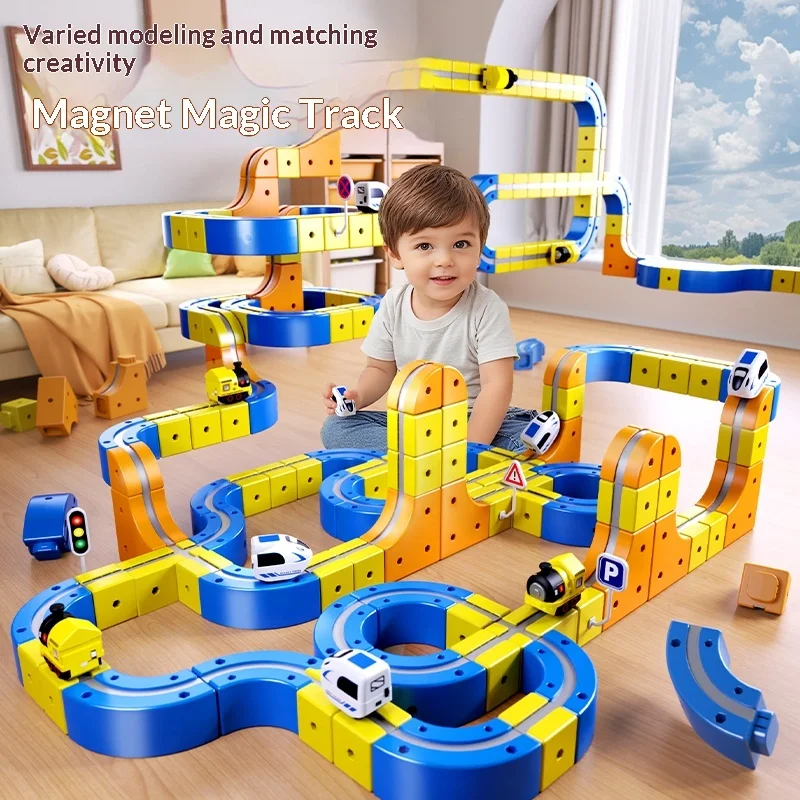 Set di binari per auto da corsa con stelo magnetico per auto di vendita caldo Treno motorizzato Montessori e labirinto a gravità Giocattolo regalo educativo per bambini