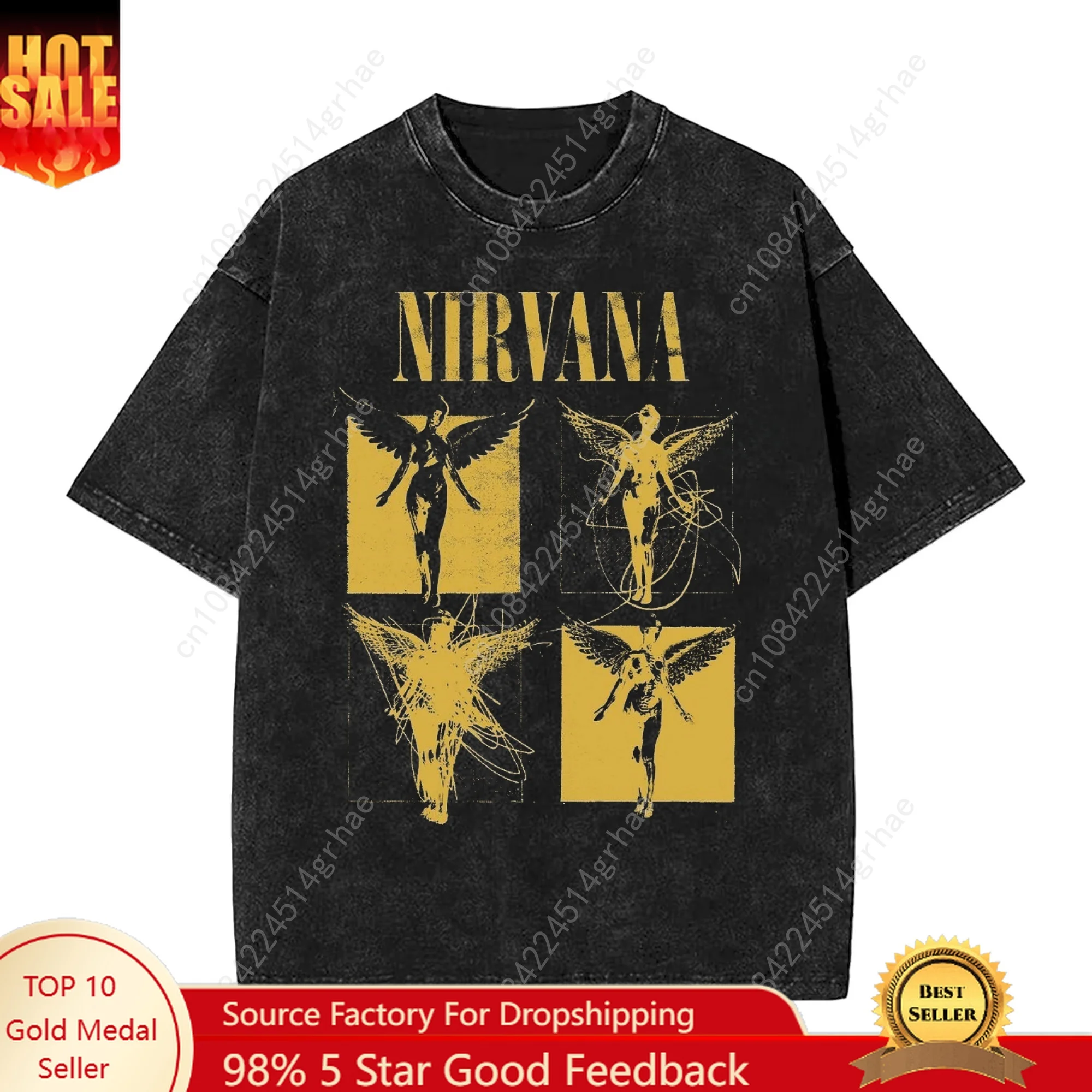 

Nirvana rock band men's Retro cotton Washed Tee In Utero album man Women's oversized Y2K distress Tshirt Casual Loose streetwear