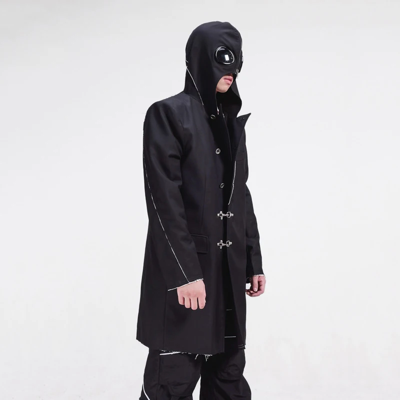 HKSH Spring Autumn Winter New Waste Land Men's Tide Punk Mask Hoodie Medium Length Metal Buckle Coat Loose Windbreaker HK2872