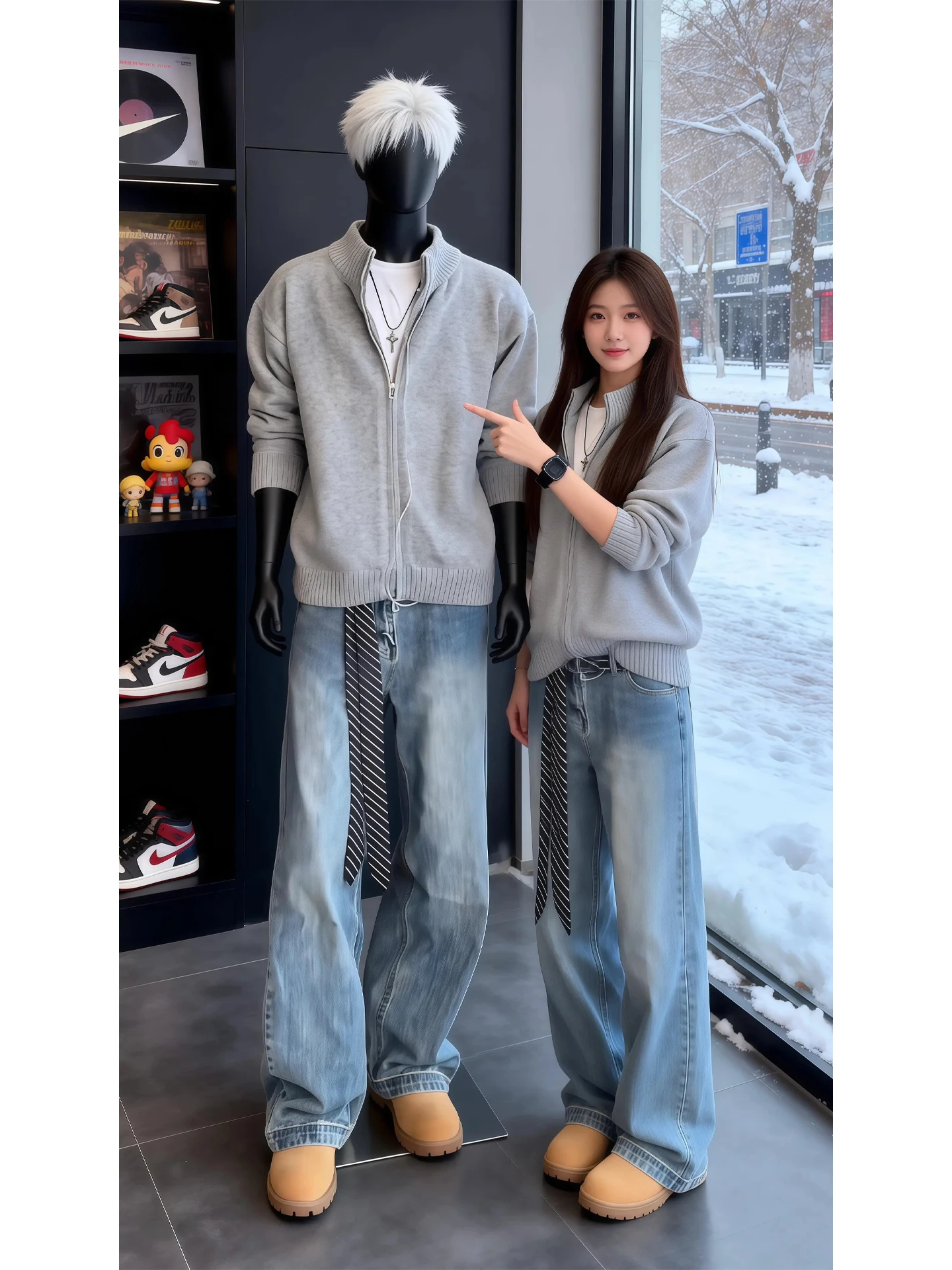 

Wang an Yu Men's Knitted Sweater Winter American ey Stand Collar Double Zipper Casual Outerwear Soft Polyester Blend Long S...