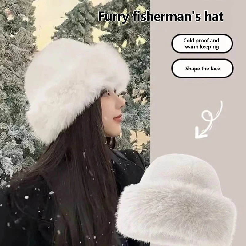 Autumn And Winter Women's Fashion Fur Cap Fur Hat Fur Hats Mongolian Hat Brimless Plush Fluffy Skiing Riding Warm Caps