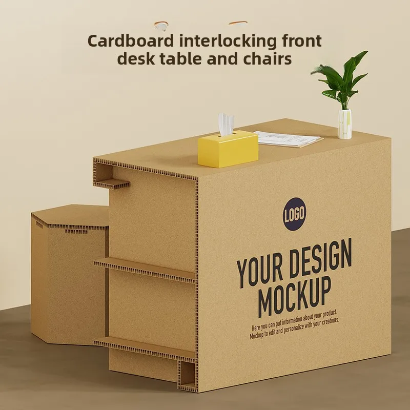 Simple Wind Corrugated Cardboard Splicing Front Desk Tables And Chairs Cashier Large-capacity Storage Commercial Design Model 06