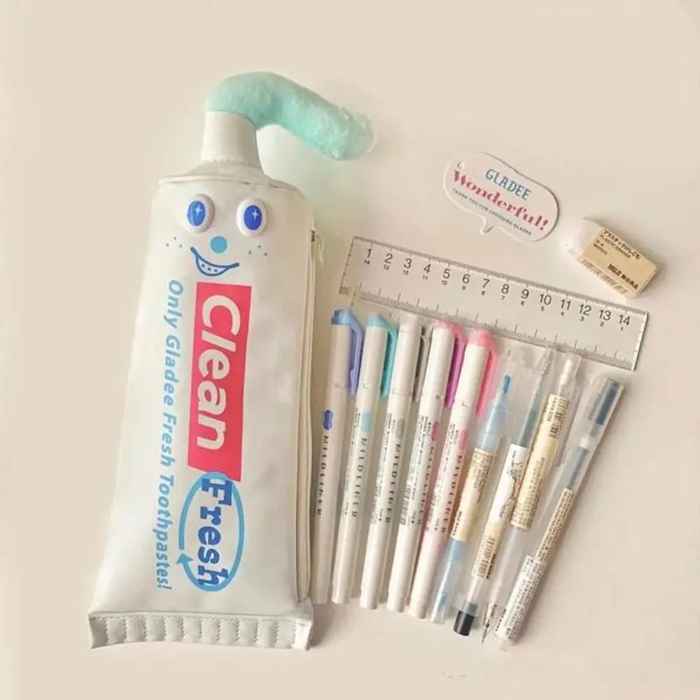 Desktop Organizer Toothpaste Pencil Case Cosmetic Pouch Pencil Holder Desktop Storage Pouch Multi-layer Large Capacity