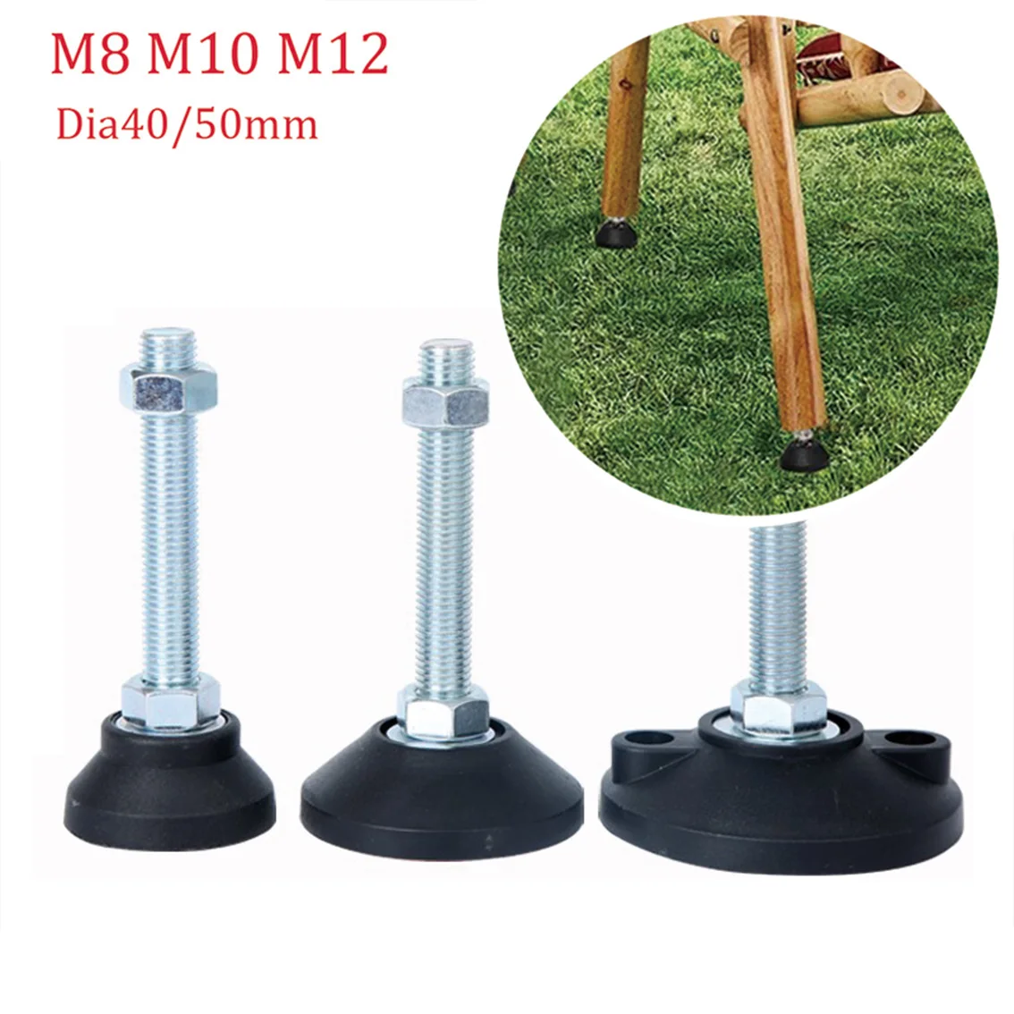 1-4 יחידות רגלי טורנים מתכווננות קוטר 40mm 50mm סוג חוט ניילון רגליים קבועות פלסטיק בסיס ספה רגליים ארטיקולציה M8/M10/M12