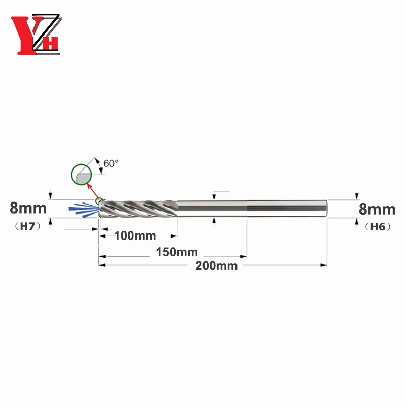 2 PCS/Lot Customized Carbide Reamer HRC50 Spiral Flute With Internal Cooling UnCoated H7 Diameter 8mm x 200mm Metal Cutter