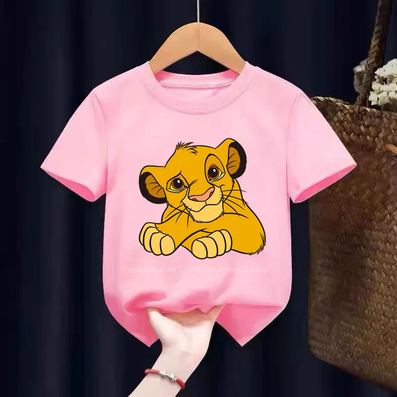 Summer with a Roar! Disney Lion King\'s Fun Cartoon Print T-shirt for Boys Girls, Cotton Casual Short Sleeve Tops for Kids