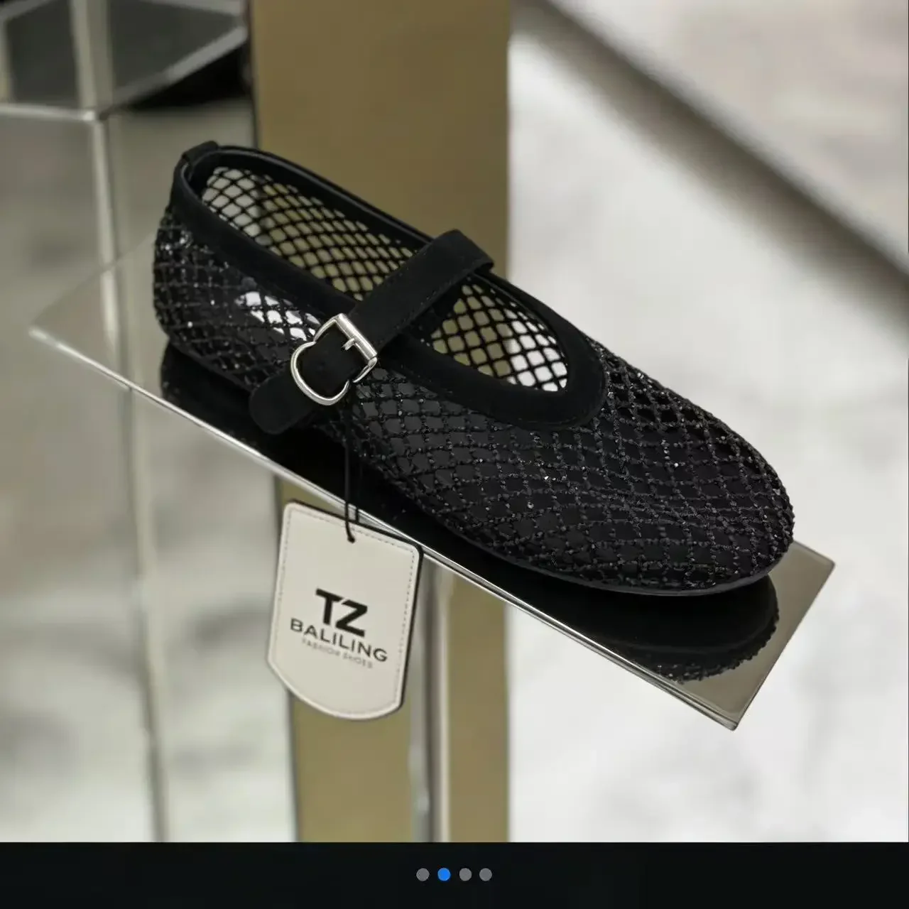 2026 Neues Modell~ Netzstoff Strass Ballerinas Mary Jane Damenschuhe mit Ausgehöhltem Riemen – Detail 10