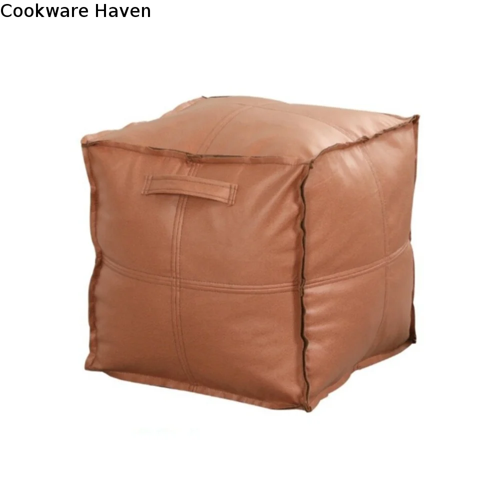 Minimalism PU Leather Round Lazy Sofa Covers Unstuffed Large Capacity Bean Bag Cover Removable Soft Pouf Cover Clothes Storage