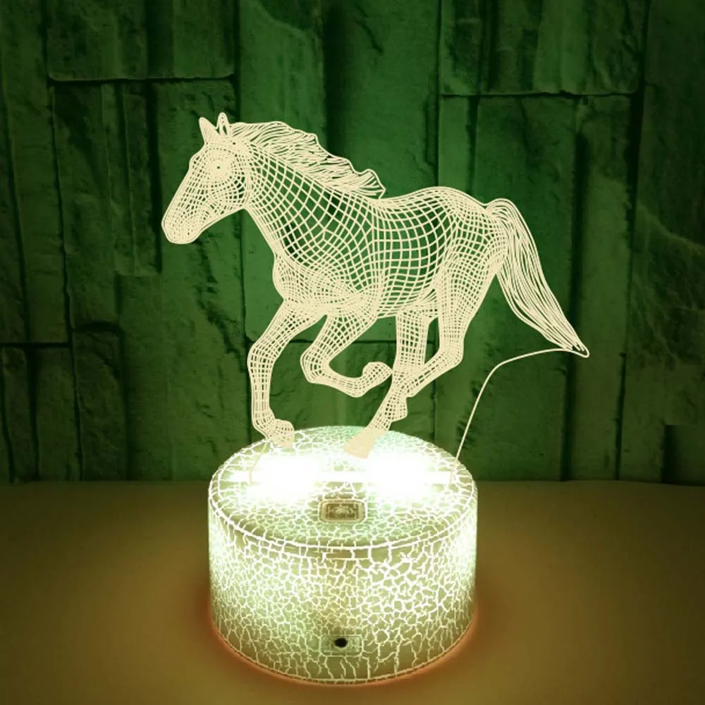 Lampe LED 3D Icide pour Enfants, Veilleuse pour Chambre à Coucher, Lampe de Table Cheval, Cadeaux de Noël, Veilleuse pour Enfant