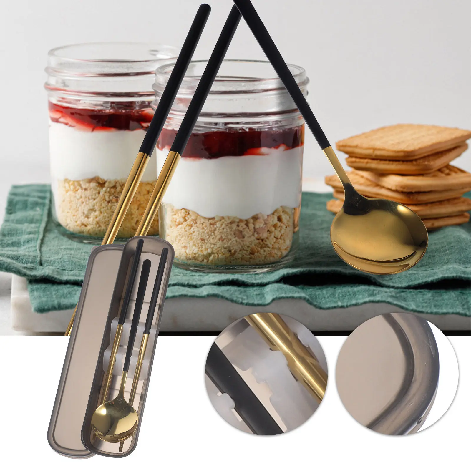 1Set Stainless Steel Spoon and Chopsticks Set Portable Flatware Kit Dishwasher Safe Rustproof Travel Dining Tableware Cutlery view 3